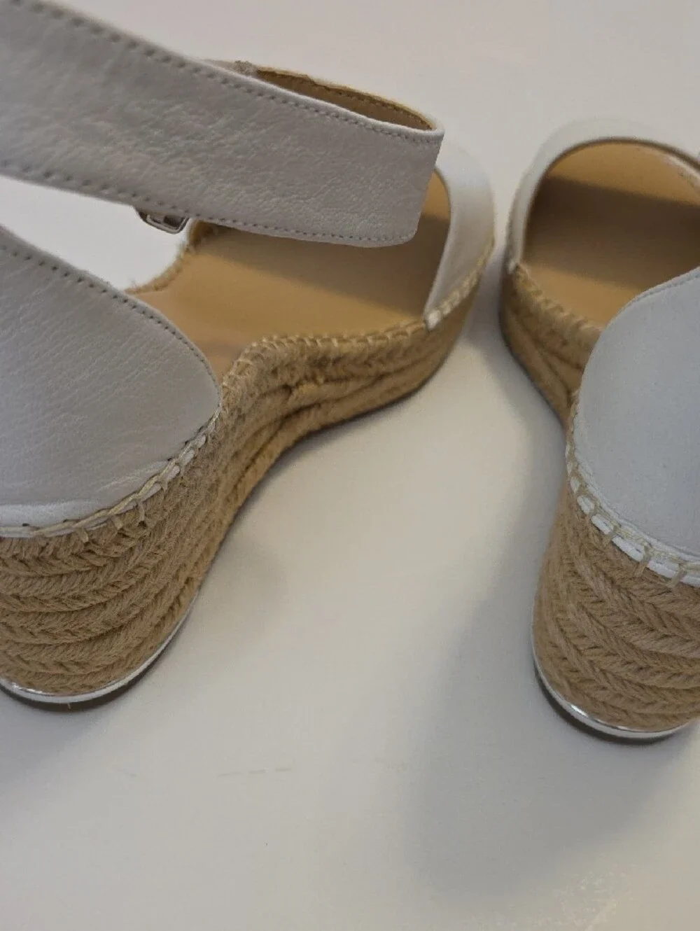Franco Sarto White Leather Espadrille Wedge Sandals